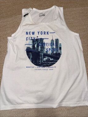 Vertical Sport New York Graphic Tank - White with Blue Print